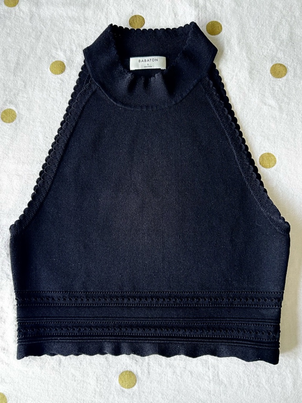 Babaton Aritzia Black Halter Cropped Fine Sculpt Knit Sweater EUC Large